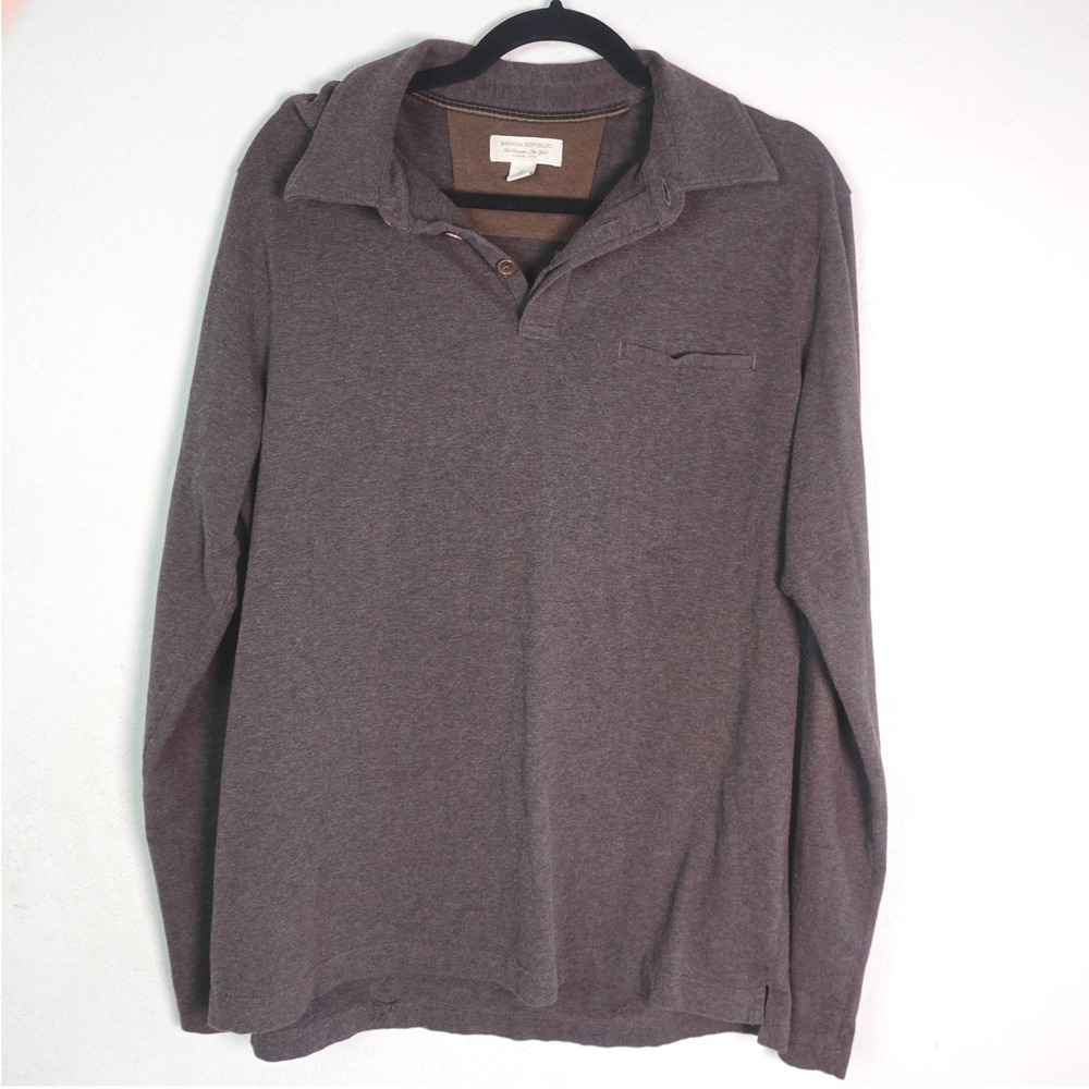 Banana Republic Polo Shirt Mens Large Brown Long Sleeve Cotton Chest Pocket